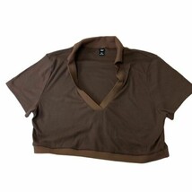 Shein Brown Plus Size Ribbed Vneck Short Sleeve Cropped Top 2XL - $9.00