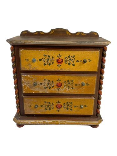 Vintage Reuge Swiss Musical Movement Wood Music Jewelry Box Three Drawers READ - $186.99