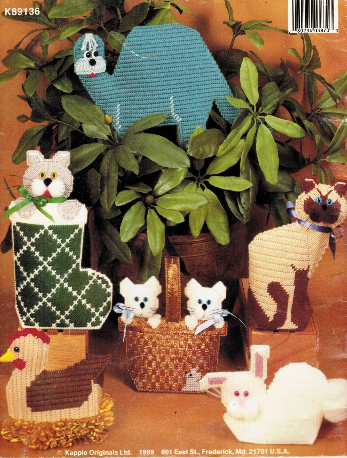 Plastic Canvas Dinosaur Mallard Doll Cat Kitten Xmas Stocking Doorstop Patterns - $13.99