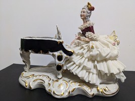 Large Vintage German Dresden Porcelain Lace Figurine Grand Piano Rare - £130.78 GBP