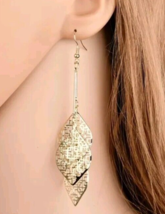 Hollow Pattern Leaf Design Dangle Earrings Gold Tone - $11.83