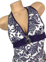 Ralph Lauren Swimsuit Size 10 Womens One Piece Purple White Open Back Sides - $37.22