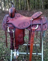 Western hot seat saddle 16&quot; on Eco- leather buffalo with drum dye finished - £537.82 GBP