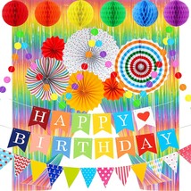 Colorful Birthday Party Decorations, Rainbow Party Decorations Supplies With Hap - £31.96 GBP