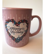 Happy Birthday Mug Cup Staffordshire England Purple W/ Heart Flowers Rib... - $5.69