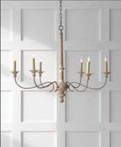 Horchow Belgian White Farmhouse Washed Wood Candle Chandelier  - £492.59 GBP
