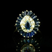 1.40 KT Finto Zaffiro Vintage Art Déco Halo Anello Placcato Oro Giallo Argento - £97.74 GBP