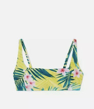 NWT Kona Sol Yellow Floral Square Neck Bikini Top Size L 12/14 Tropical Print - £6.31 GBP