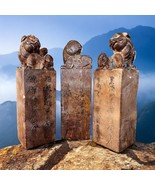 Antique Rare Chinese Soapstone Foo Dogs with Puppy Carved Seal Stamps Se... - $7,571.21 MXN