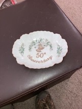 25th Anniversay Plate trinket bowl Lefton China approx. 4&quot;L Excellent Gift - £6.37 GBP