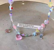 Dopamine colorful beaded love pendant necklace Sweet cute butterfly flow... - €17,32 EUR