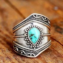 Irregular Band Ring Inlaid with Artificial Turquoise Bohemian Ring Size 9 - £15.47 GBP