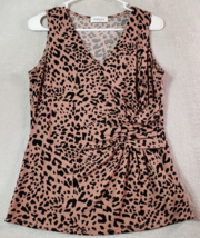 Gilli Tank Top Womens Medium Brown Animal Print Knit Sleeveless V Neck Pleated - £14.40 GBP