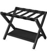 Sturdy Bamboo Luggage Rack in Black Wood Finish with Lower Storage Shelf - $2,590.76 MXN