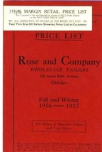 Rose &amp; Co. Wholesale Tailors Chicago Illinois Fall Winter 1916-1917 Pric... - £39.52 GBP