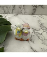 Vintage 90s Mini Vase Flower Planter White Goose Ducks Birds Couple Bisque - $15.83