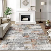 5&#39; X 7&#39; Ultra Soft Area Rug, Grey/Rust, Non-Slip, Washable, Foldable, - $103.93