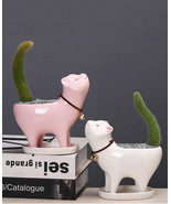 Garden Cat Tail Cactus Ceramic Flower Pot Cartoon Cute Plant Pot Without... - £21.32 GBP