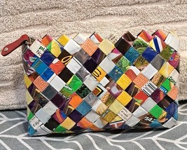 Candy Wrapper Woven  Clutch Zip Purse Handmade Bag Art - $9.75