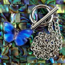 Butterfly Pendant Bracelet Blue Women Toggle Clasp Charm Statement Jewelry image 2