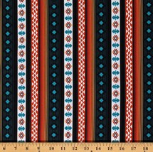 Cotton Southwestern Teal Patterned Stripes Orange Fabric Print by Yard D464.48 - £9.42 GBP