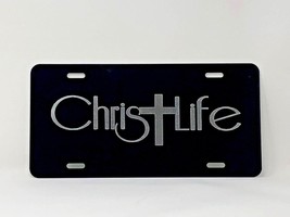 Christ Life logo Car Tag Diamond Etched on Black Aluminum License Plate - $22.99