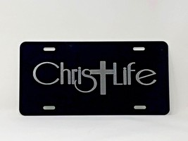 Christ Life logo Car Tag Diamond Etched on Black Aluminum License Plate - £18.07 GBP