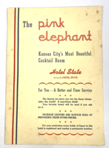 Vintage Hotel State Stats Kansas City The Pink Elephant Bar Menu 1940&#39;s ... - $64.00