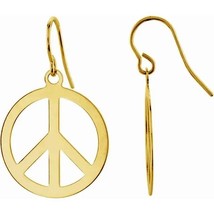 14K Yellow Gold Circle Peace Sign Earrings - £349.65 GBP