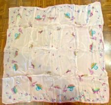 Very Old Silk Rolled Square Scarf Kerchief Floral Girls w/Wheelbarrows P... - £13.25 GBP