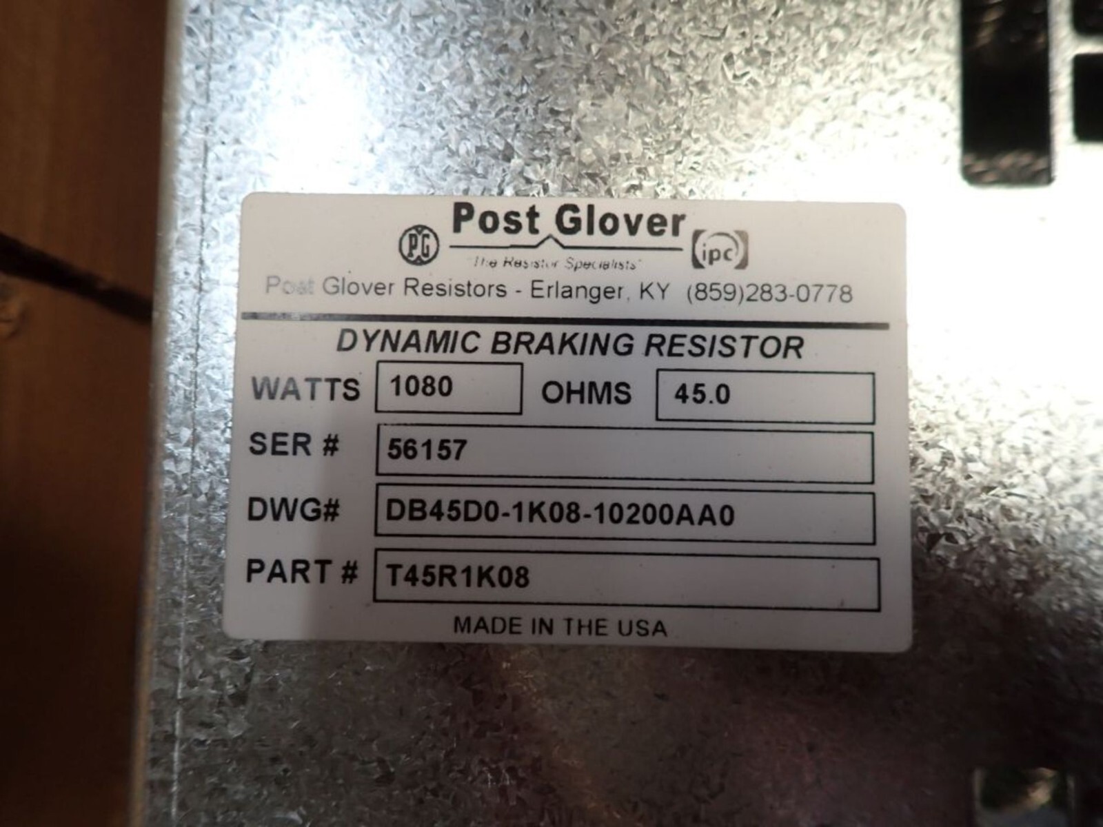 POST GLOVER T45R1K08 1080 WATTS 45.0 OHMS DYNAMIC BRAKING RESISTOR NEW NIB $249 Item image 5