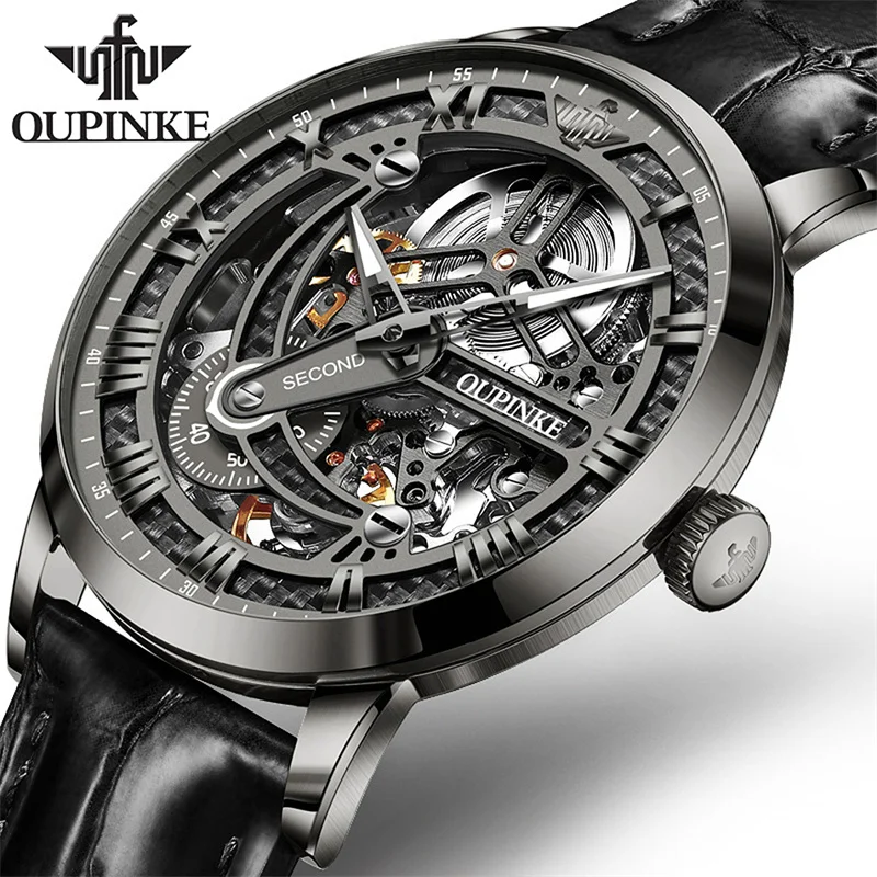 OUPINKE Fashion   Skeleton Automatic Mechanical Wristwatch Rome Time Tourbillon  - £296.90 GBP