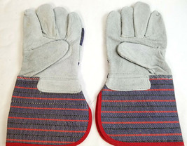 Leather/ Cotton Multi-Task Industrial Garden Carpenter Work Gloves Blue Red - £11.78 GBP