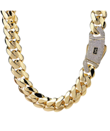 Hip Hop Shiny Miami Cuban Chain Necklace Iced Out 14K Real Gold Plated C... - $66.34+