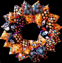 Halloween Potpourri of Patterns Wreath, Witches, Pumpkins, Skulls, Webs, Etc - £40.18 GBP