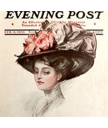 Saturday Evening Post Cover 1908 Alonzo Kimball Woman In Hat Lithograph ... - €51,92 EUR