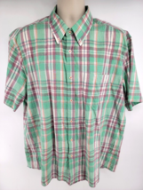 Viyella Shirt Mens XL Short Sleeve Green Plaid Button-up - $24.70