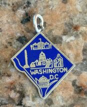 Sterling Silver 925 Washington D.C Blue Enamel Charm Pendant Travel Souv... - $36.87