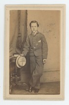 Antique CDV Circa 1870s Handsome Boy Holding Dapper Hat Fredricks New York, NY - £9.73 GBP