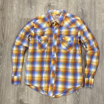 Wrangler American Cowboy Shirt Pearl Snap Plaid Medium Sawtooth Pockets - $31.65