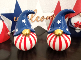 Patriotic 4th of July Gnome Red White Blue Stars Resin Figurine Decor Set of 2 - £23.94 GBP