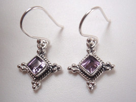 Very Small Faceted Amethyst Four-Points 925 Sterling Silver Earrings - £20.13 GBP