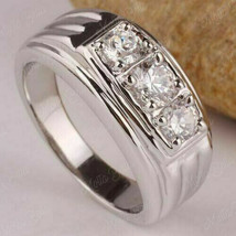 Men&#39;s 3 stone 14K White Gold Finish Wedding Band Ring Round Cut 1.00 Ct Diamond - £93.11 GBP
