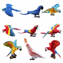 9Pcs Realistic Parrot Birds Figurines, 2-4" Plastic Macaw Animals Figures Set In - £28.85 GBP