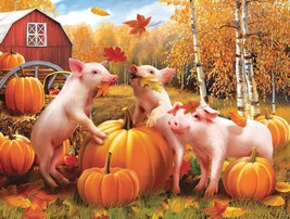 Framed canvas art print giclee pigs and pumpkin farm animals barn farm - £31.74 GBP+