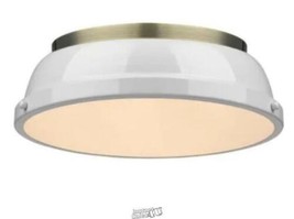 Golden Lighting-Duncan AB 2-Light Aged Brass Flush Mount Light with Shade - £67.22 GBP