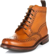 HANDMADE MEN&#39;S TAN brown calf leather Derby Boots.Men Brogue Style Lace ... - $219.03 CAD+