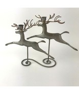 Vintage Christmas Reindeer Metal Candle Holder 12&quot; tall Xmas decor - £23.45 GBP