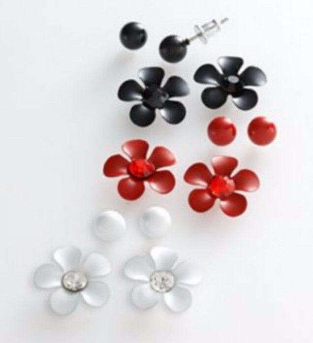 SO Girls Pierced Floral Flower Simulated Crystal Metal Earrings Set 6 - $12.86