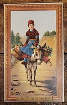 Domestic Sewing Machine - Girl on Donkey Going to Market - Victorian Trade Card - £7.77 GBP